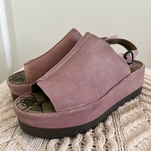 Fly London Jade Purple Leather Suede Ankle Strap Platform sandals Size 38
